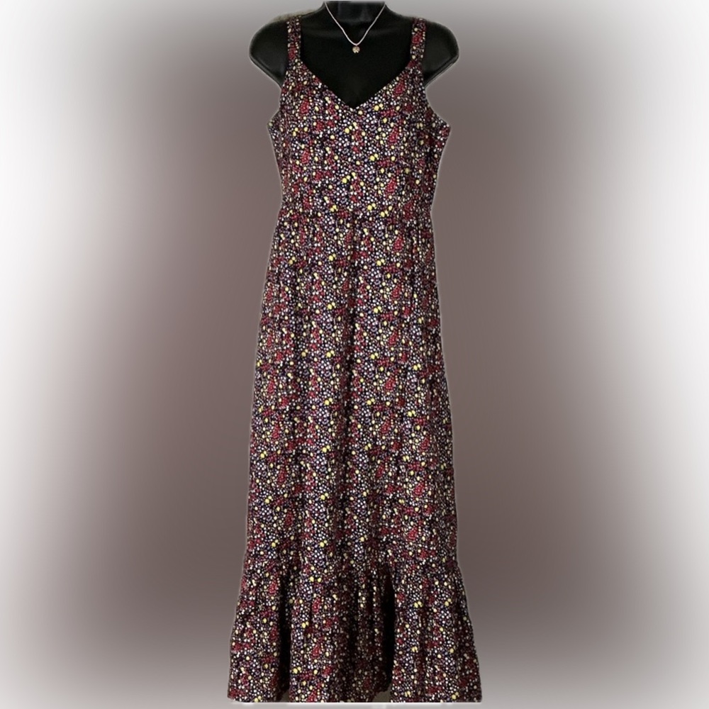J.Crew Navy Floral Maxi Dress Size 8 Sleeveless Ruffle Hem Summer Vacation